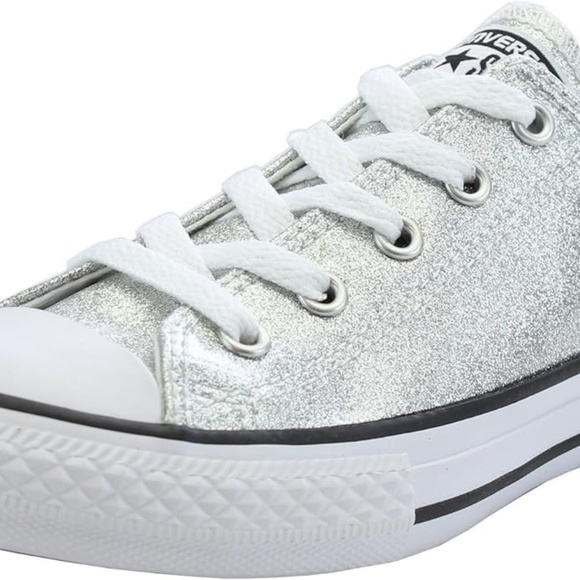 Converse Silver Glitter Chuck Taylor All Star Junior's Ox Lace Up Low Top / Sz 1 - Picture 11 of 15